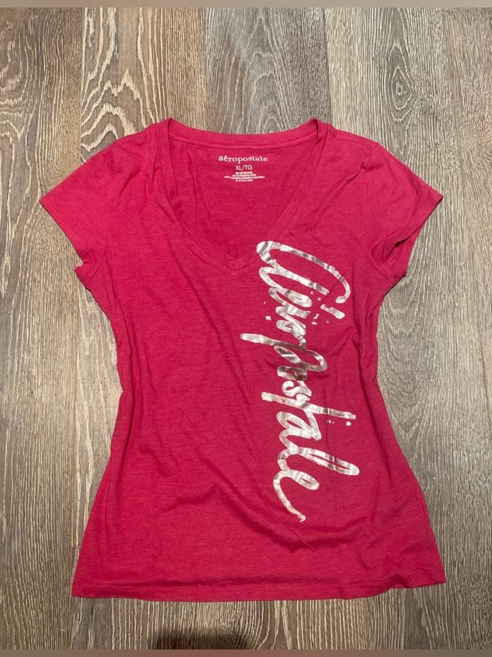 Aeropostale Pink V-Neck Logo Tee